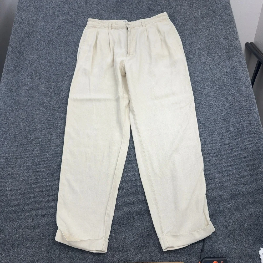 Vintage Gap Pants Mens 36/34 Cream Linen Pleated Relaxed Trousers Casual Style